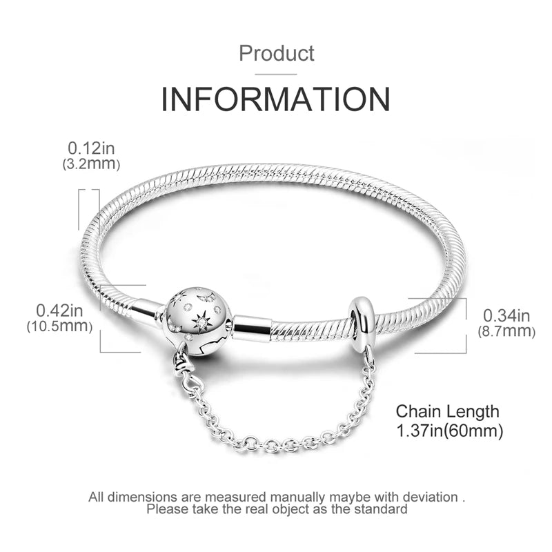 925 Silver Original Bracelets 17-20CM Butterfly Heart Snake Chain Bracelet Fit Charm Beads Bangle DIY Fashion Women Jewelry Gift