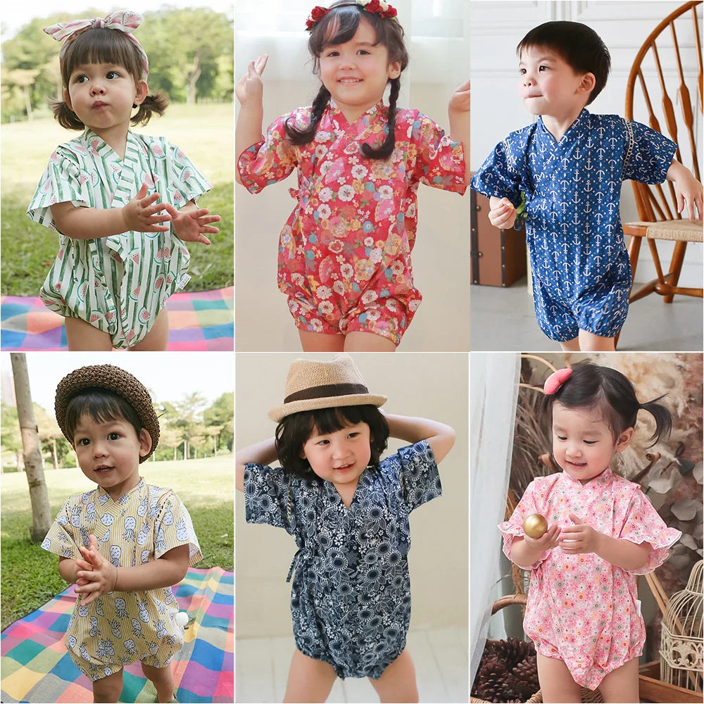 Summer Baby Clothes Kids Kimono Japanese Style Romper Girls Jumpsuit Retro Bathrobe Uniform Bebes Pajamas Formal Clothes