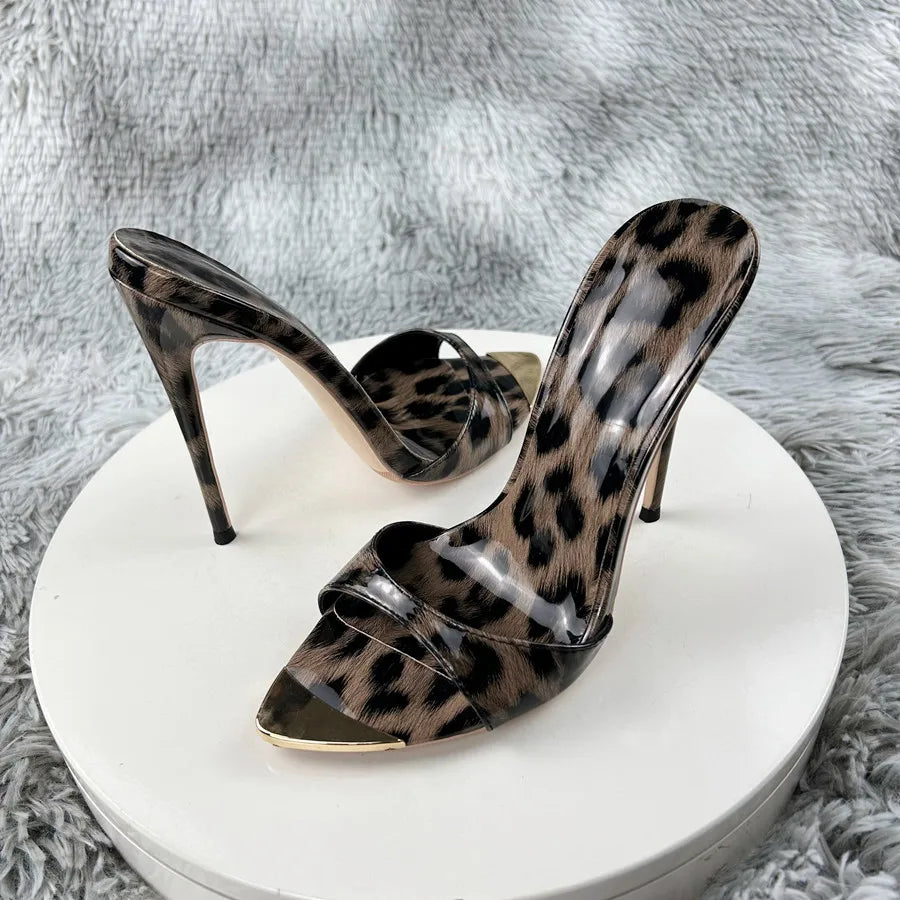 Trend Women High Heels Shoes for Woman's Peep Toe Pointed Toe Leopard Print Pumps Sexy Ladies Summer Party Sandals12cm