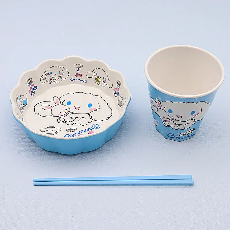 Cute Sanrio Tableware Cinnamoroll Kawaii Dormitory Student Cartoon Kitchen Set Bowl Plate Fruit Salad Storage Toys Girls