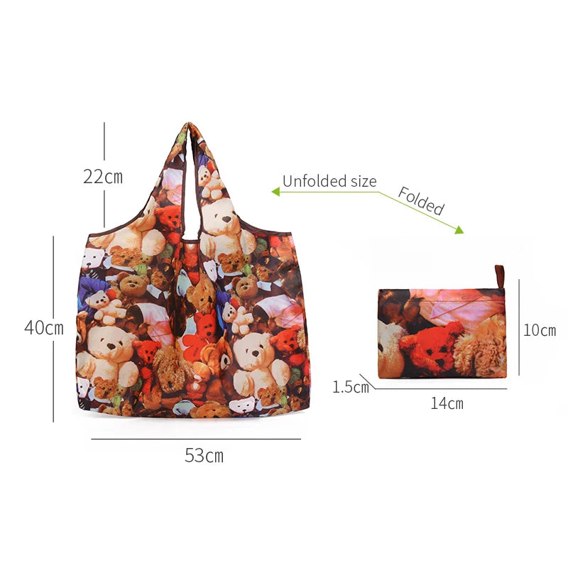 Folding Shopping Bag Eco-friendly Reusable Portable Shoulder Handbag for Travel Grocery Fashion Pocket Tote Bags