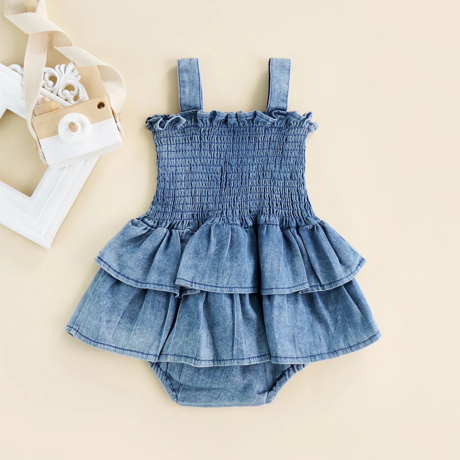 Infant Baby Girl Romper Sleeveless Suspender Pleated Design Ruffle Hem Bottom Snap Button Cute Jumpsuit