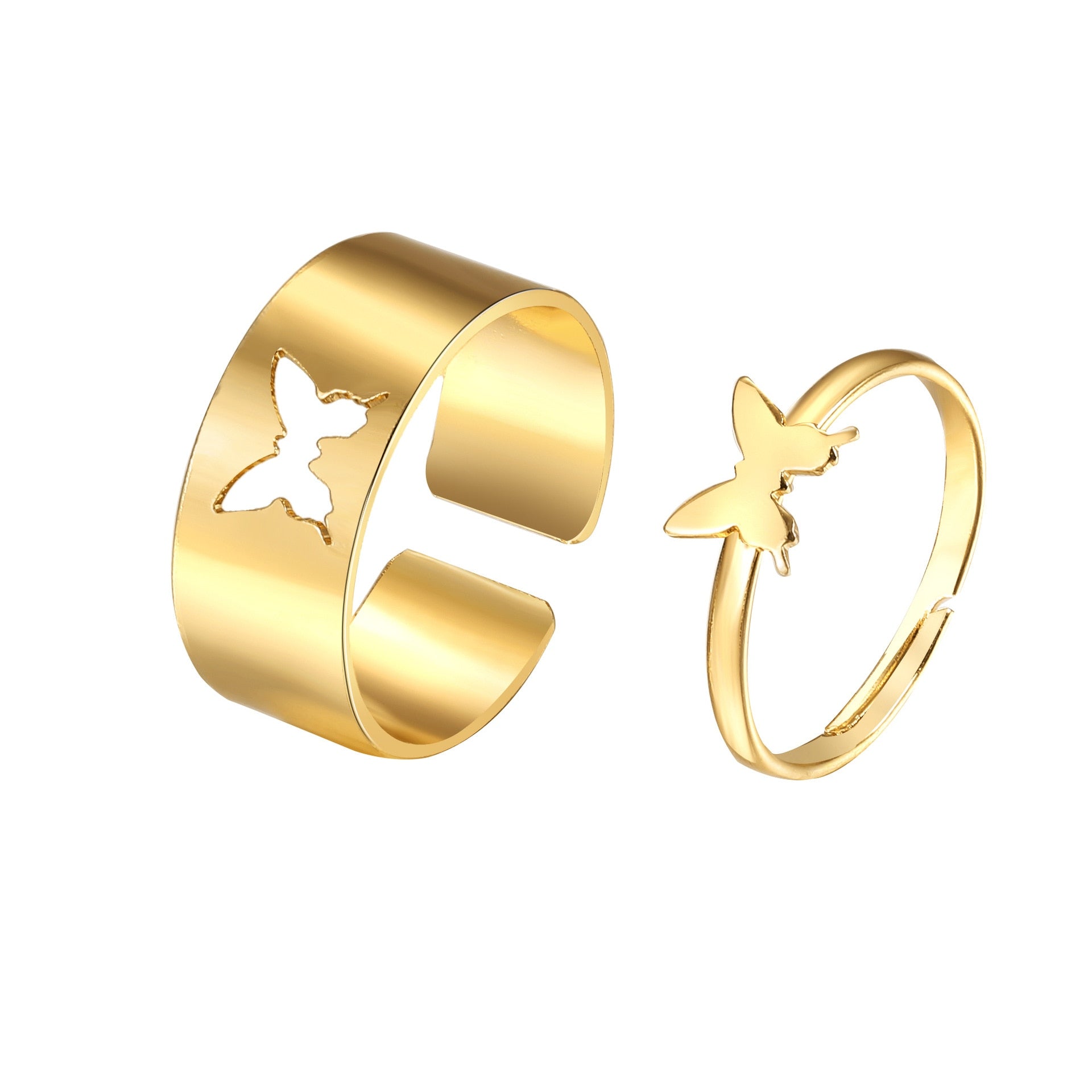 Vintage Butterfly Ring Set 2-piece Set Creative Personality Butterfly Punk Couple Open Ring