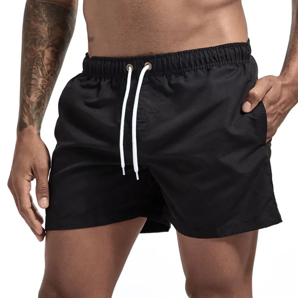 Men's Summer Swimming Shorts Fashion Solid Pocket Shorts Fitness Quick Dry Swimwear Beach Running Breechcloth Bottoms