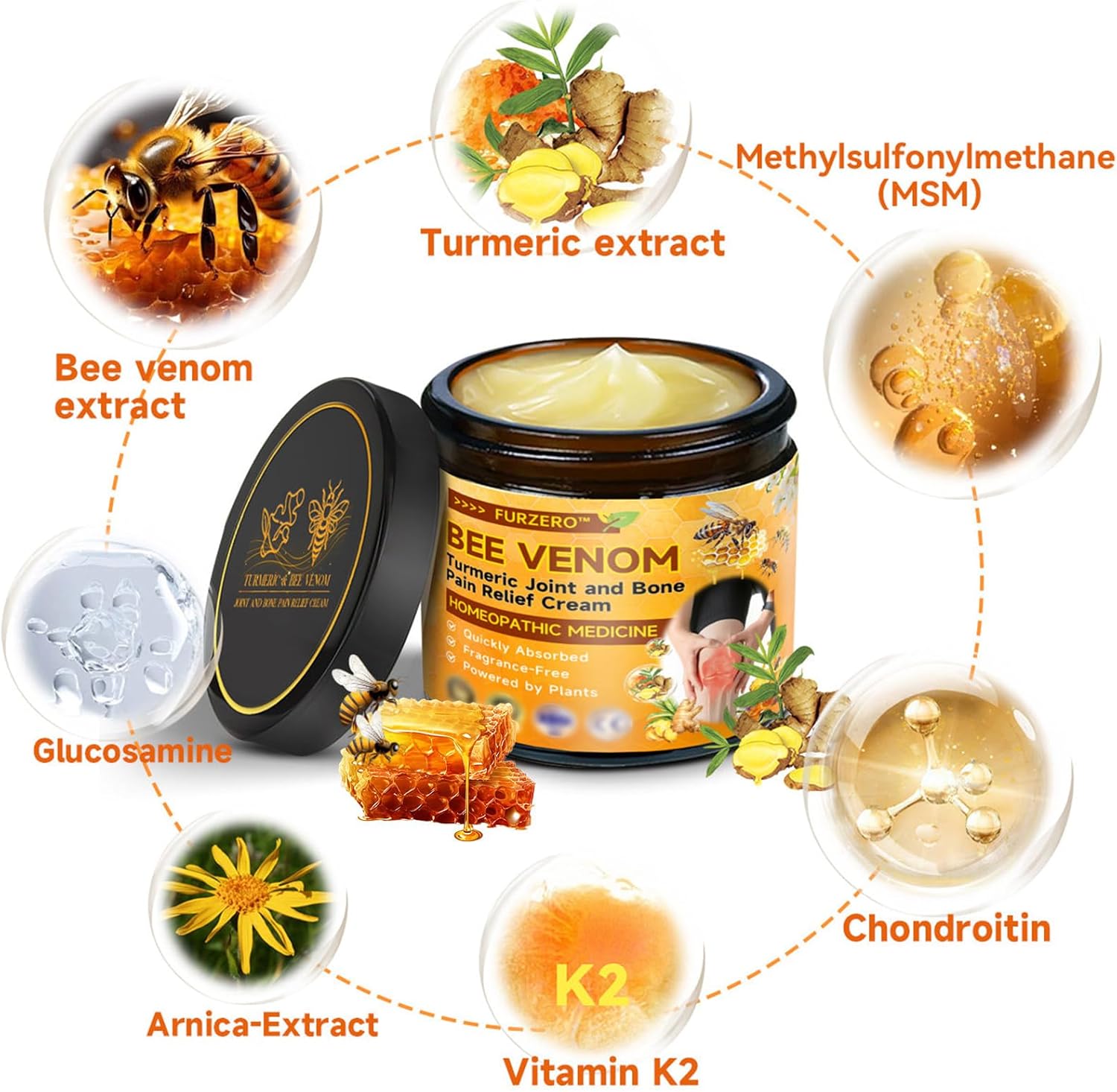 Bee Venom Turmeric Joint and Bone Pain Relief Cream, Professional Bee Venom Joint Therapy Pain Relief Gel, Bee Venom Joint Relief Gel is effective in relieving pain in the back, neck, hands and knees