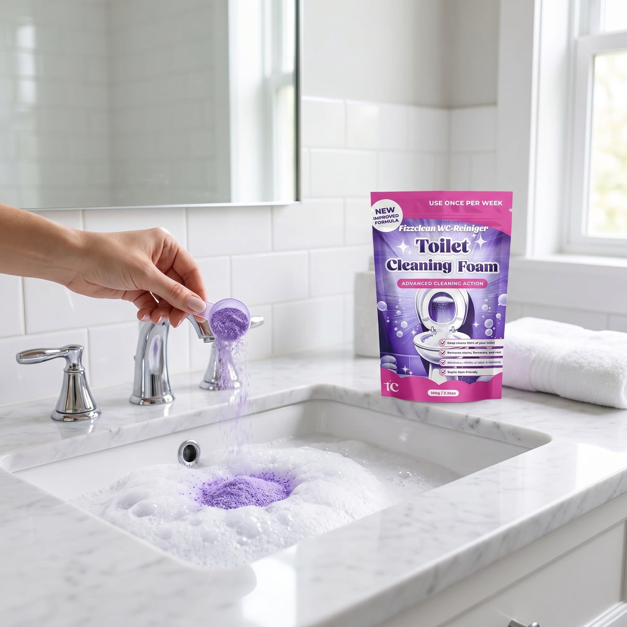 Fizzclean Wc-Reiniger Original, 2026 Neu Fizzclean WC Schaumreiniger, Toilettenschaum Extra Stark Reinigung, Lavendelgeschmack, 100g