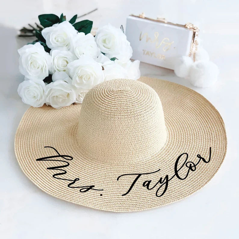 Personalized Beach Hats Bridesmaid Custom Name Bachelorette Hat - Beach Wedding Favor Gifts Floppy Hat with Name Bridal Hats