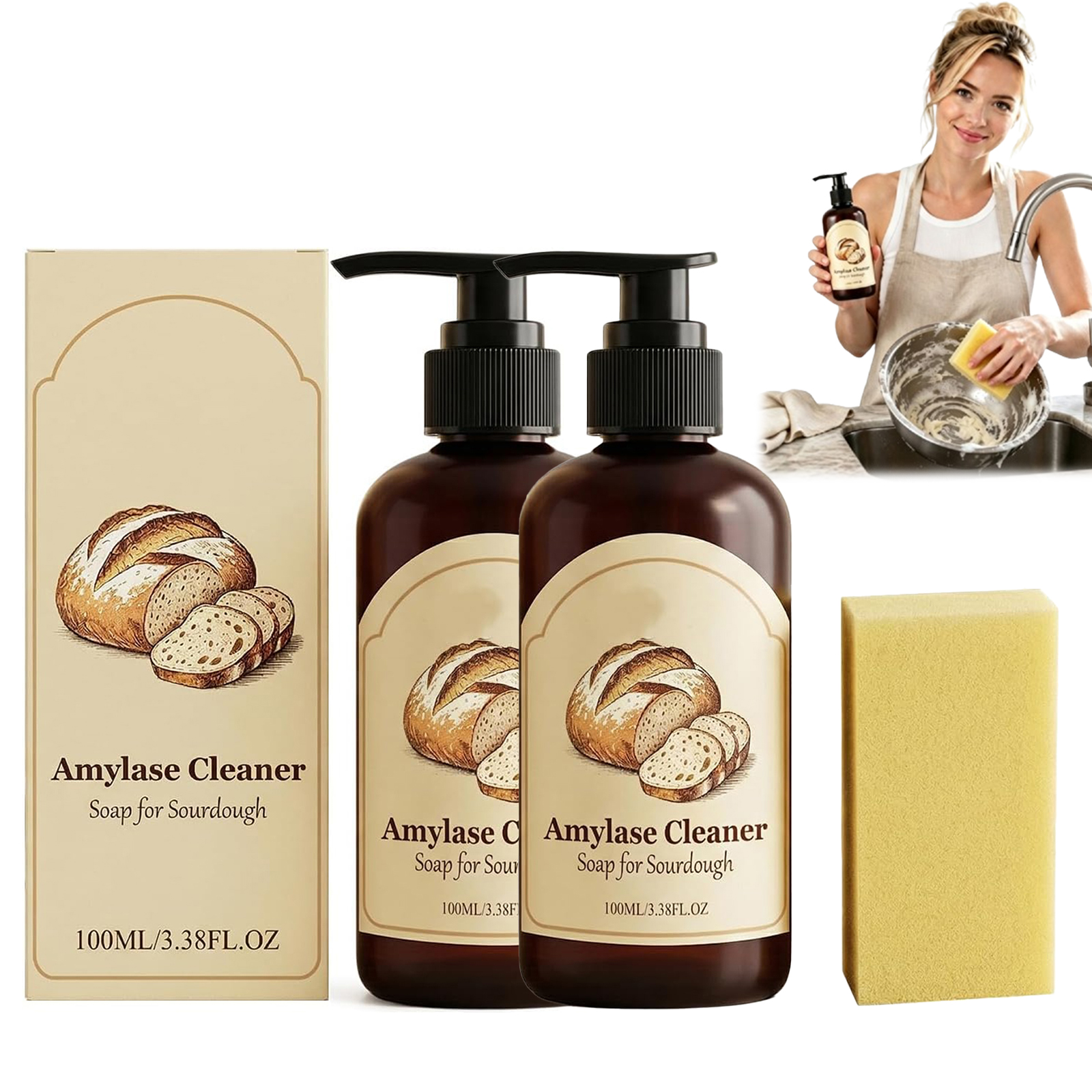 The Kneaded Solution For Sticky Situations, 2026 Upgraded Dough Dissolve Soap for Sourdough, Amylase & Protease Enzyme Cleaner for Bannetons, Proofing Baskets & Bread Tools, Helps Dissolve Flour & Starch Residue
