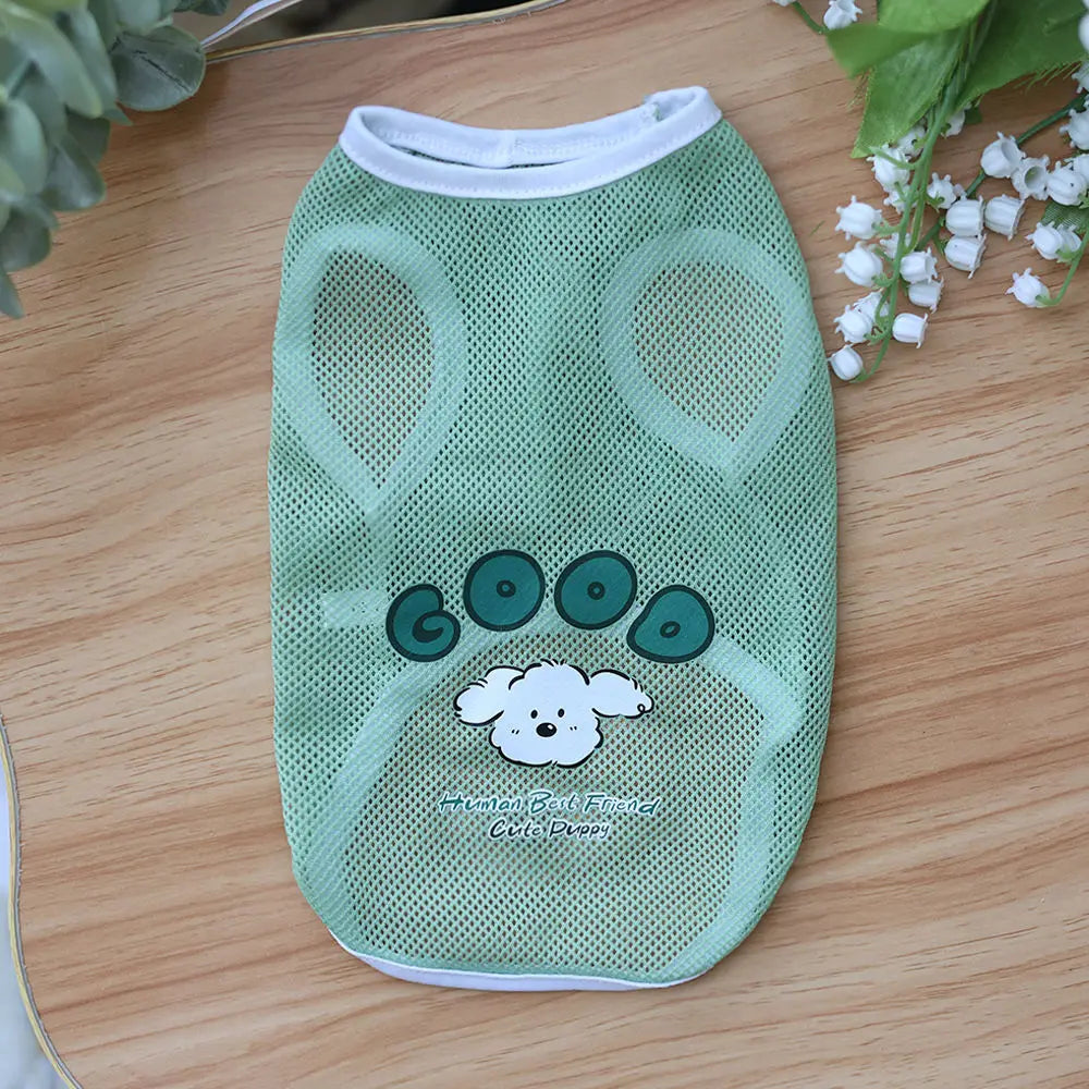 Cats and dogs clothes Spring and summer mesh vest Thin cute cartoon printed vest Bears Golden fur Corgi Medium and large dogs