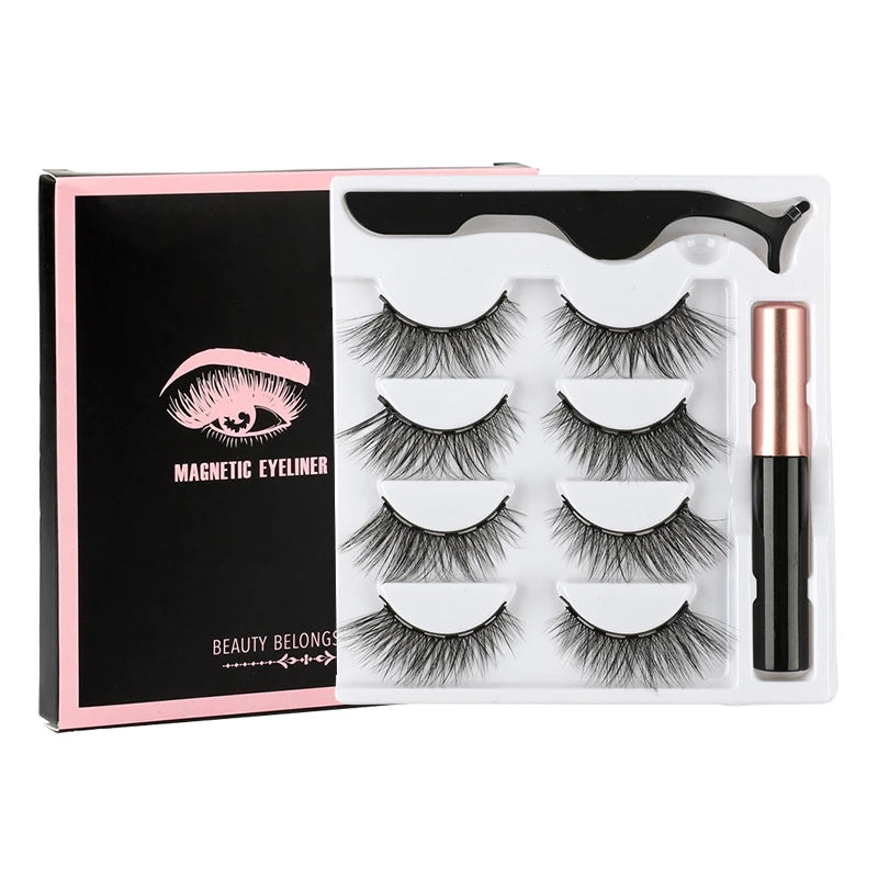 Magnetic Eyelashes Set 1/2/3 Pairs Natural Long False Eyelashes Soft Mink Lashes Waterproof Liquid Eyeliner Tweezer Makeup Tools