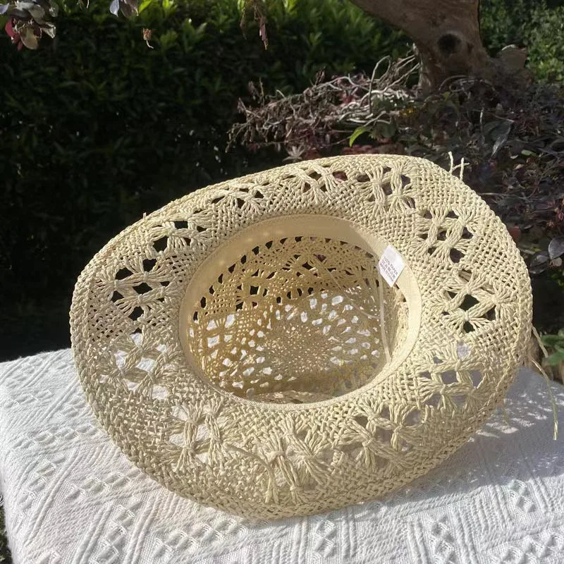 Western Cowboy Straw hat women Fashion Large Brim straw hat Party Outdoor summer cowboy Sunshade Jazz Hat sombrero vaquero hombr