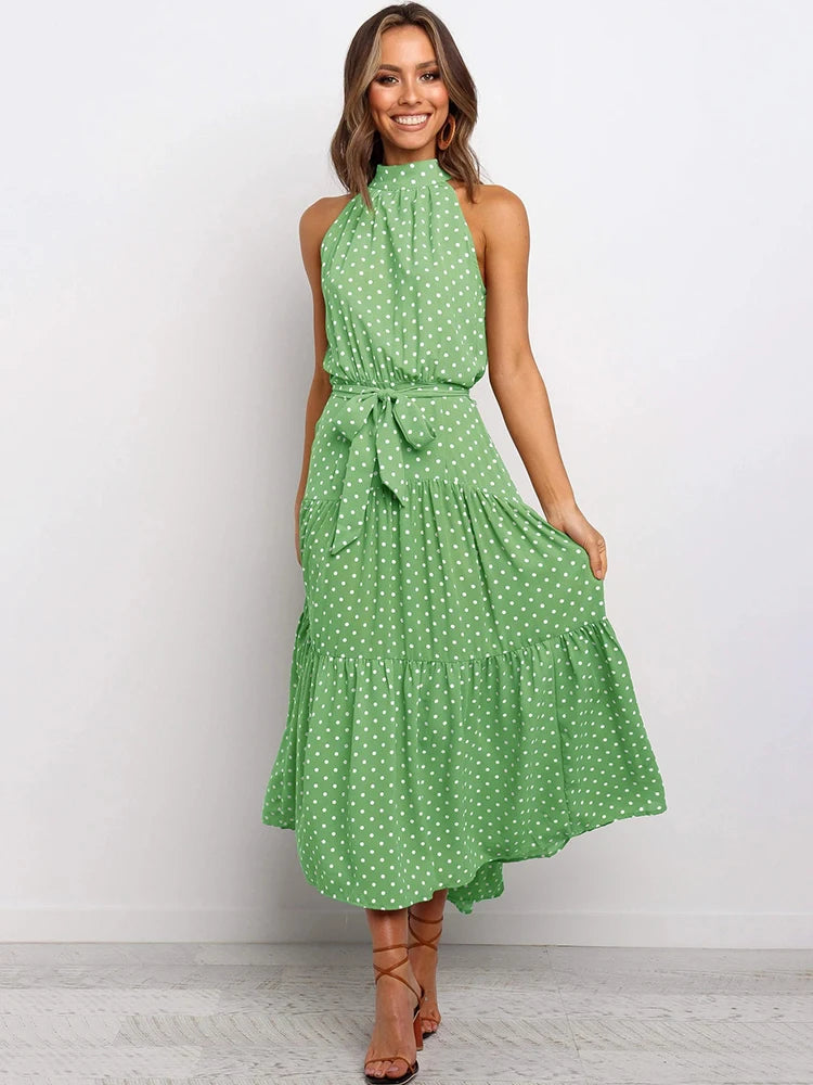 Summer Long Dress Polka Dot Casual Dresses Black Sexy Halter Strapless New 2025 Yellow Sundress Vacation Clothes For Women