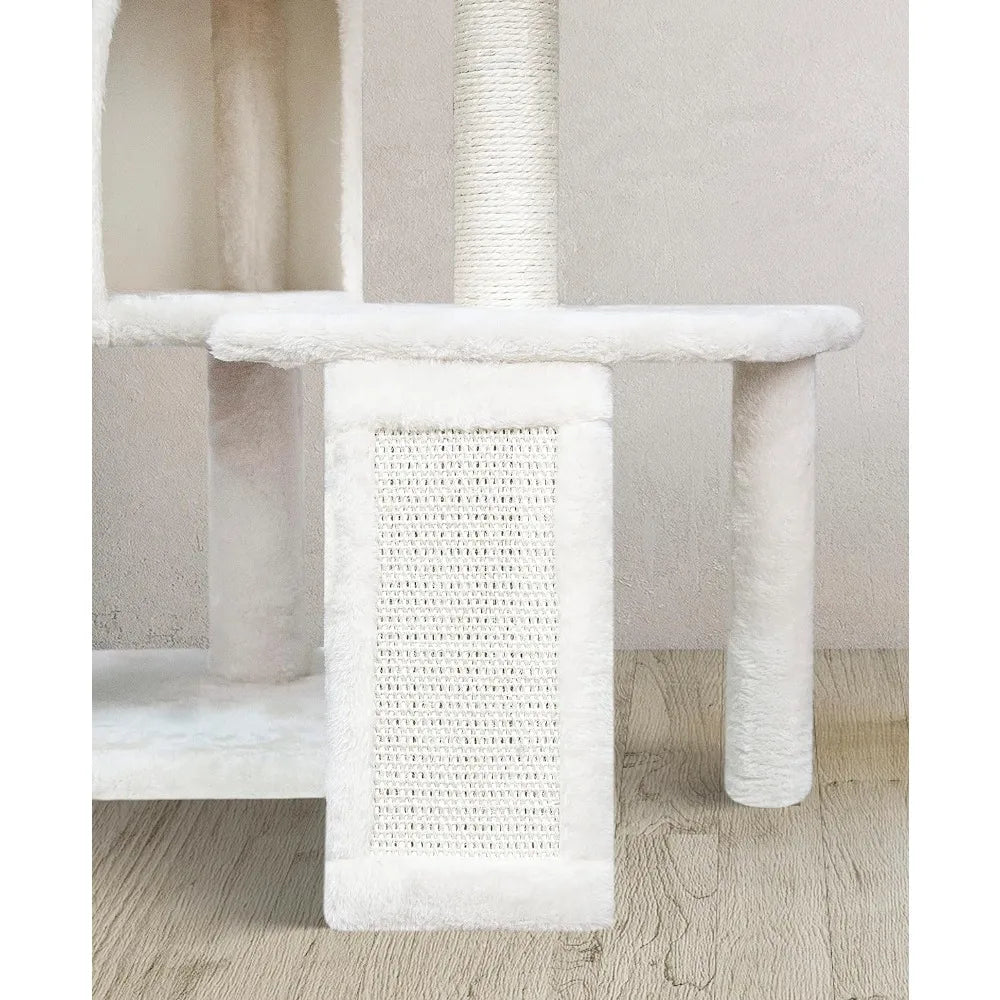 Three Layer Cat Tree with Cat Condo Scratch Pad and Two Hammocks,Beige