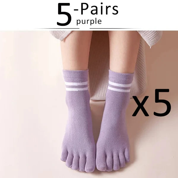 5 Pairs Spring Ankle Toes Socks Woman Girl Cotton Striped Solid Breathable Soft Elastic Invisible Socks 5 Finger Socks Harajuku