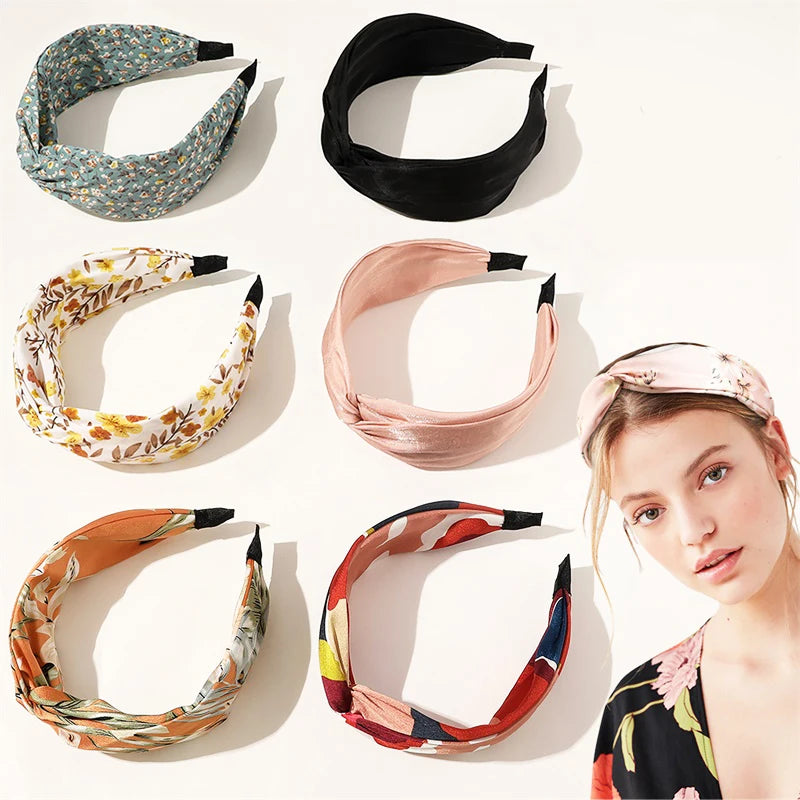 New Headband Cross Broadside Hair Bands for Women Elegant Flower Pattern Hair Hoop Bezel Headbands Hair Bands Hair Accessories