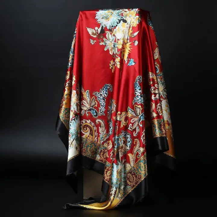 Print Headcloth Fashion Flower Square Shawls Popular 90X90CM Bandannas Four Seasons Kerchief Luxury Sunscreen Silk Scarves