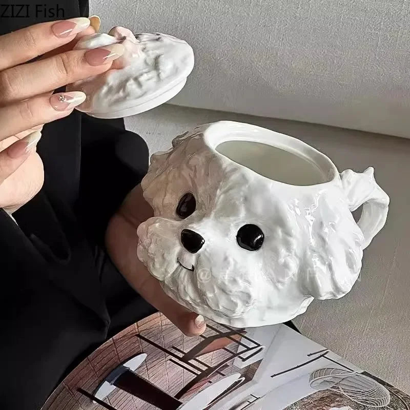 Cute Teddy Dog Shaped Mug Ceramic Cup&saucer Dining Table Coffee Cup Milk Tea Mugs Afternoon Tea Teacup Fruit Juice Container