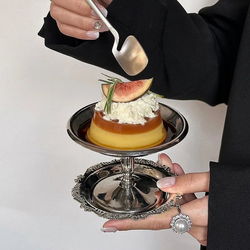 Stainless Steel Dessert Plate Cake Tray Ice Cream Cup Tall Cup High Tea Snack Pudding Fruit Dish Cute Plates Table Decoration