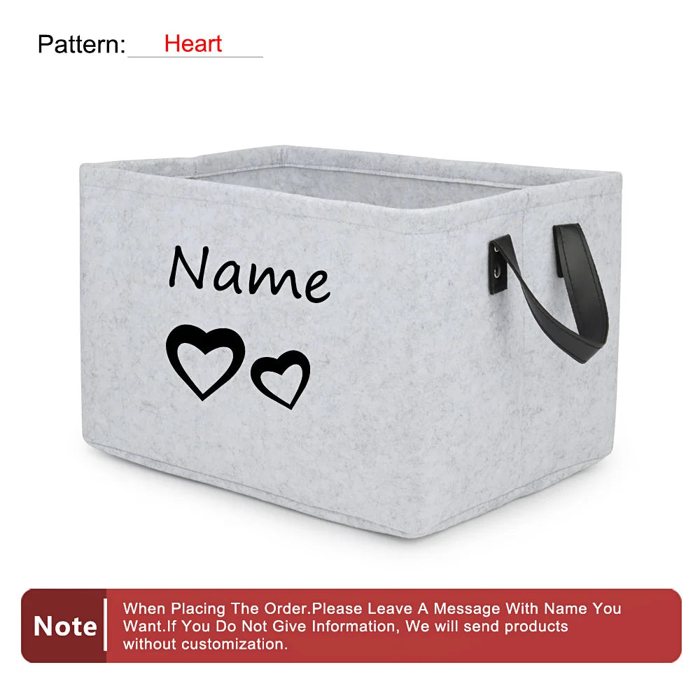 Personalized Pet Toy Storage Basket Felt Cat Dog Toys Storage Box Custom Name Tag Dogs Cloth Home Organize Tool