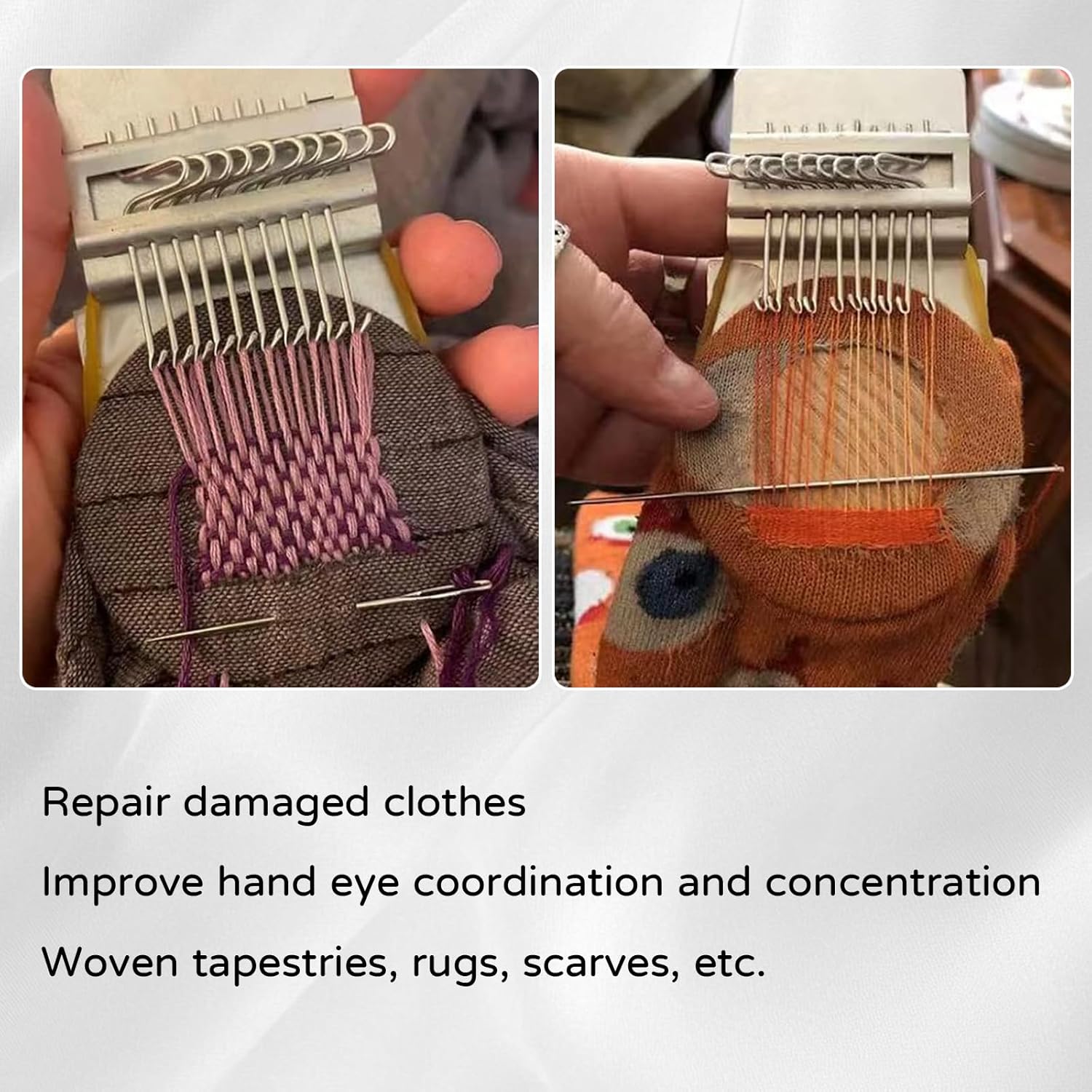 kyno 2026 New Knit Patch Darning Loom for Beginners, Mini Portable 14 Hooks Knitting Machine Kit with 24 Color Threads, Quickly Sewing Repair, DIY Sewing Craft Supplies