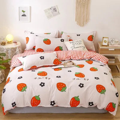 3/4pcs Bedding Set Pink Strawberry Fashion Bed Sheets Queen Size Luxury Bedding Set bed Sheet Sets Duvet Cover Set King Size