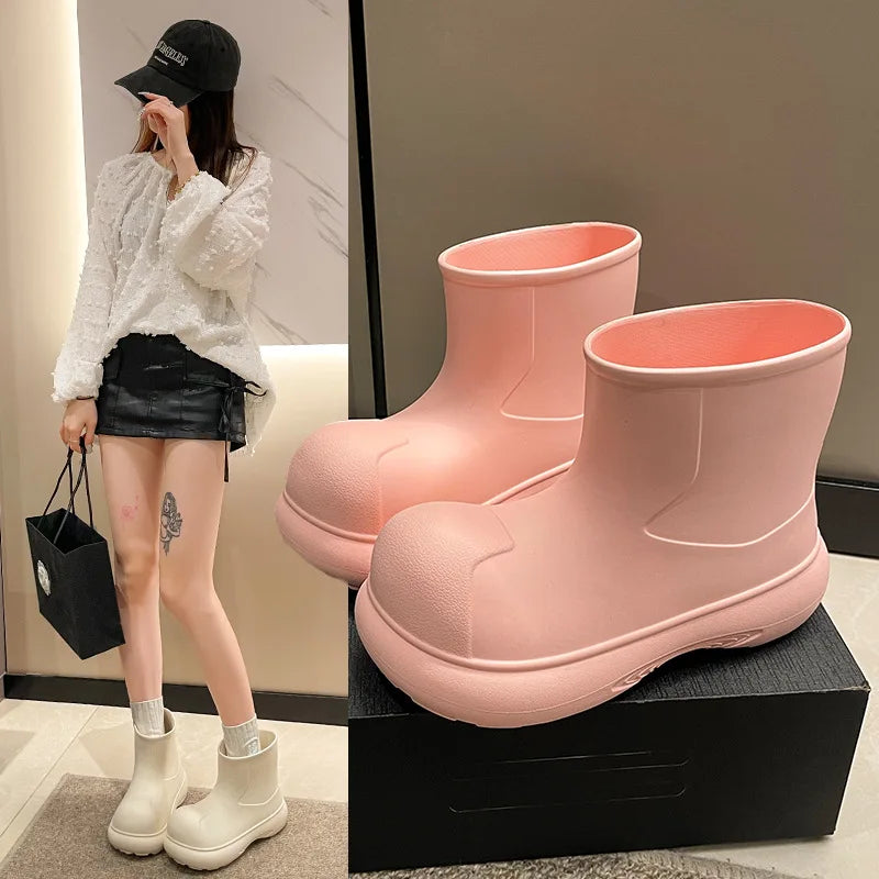 Fashionable Rain Boots for Women Mid-Calf Cute Outdoor Thick-Soled EVA Water-Proof Rain Shoes Simple and Versatile