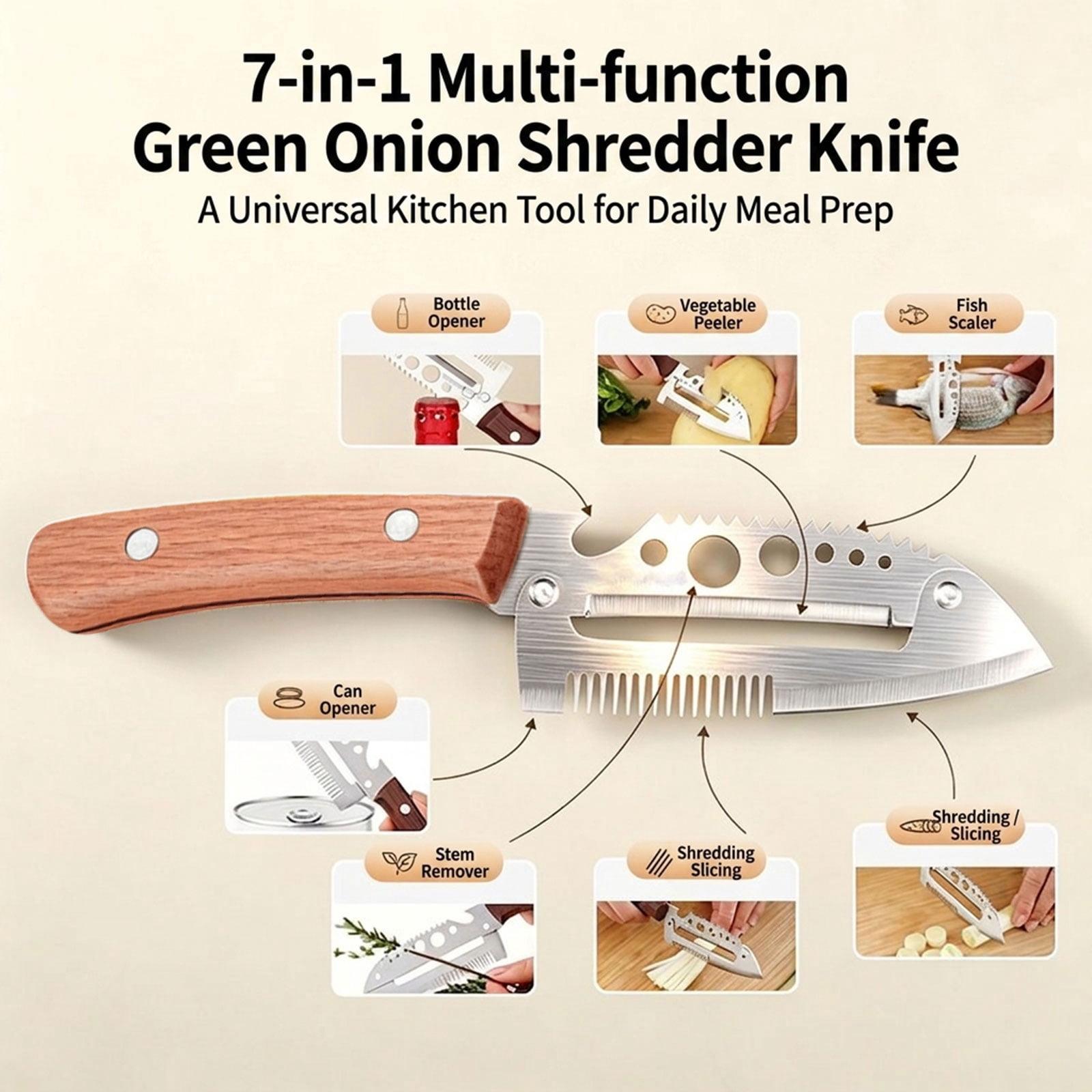 Multifunctional Vegetable Peeler 7-in-1,Kitchen Tool with Wooden Handle, Built-in Knife for Cutting, Peeling, Scaling, Grating & Bottle Opener(1PCS)