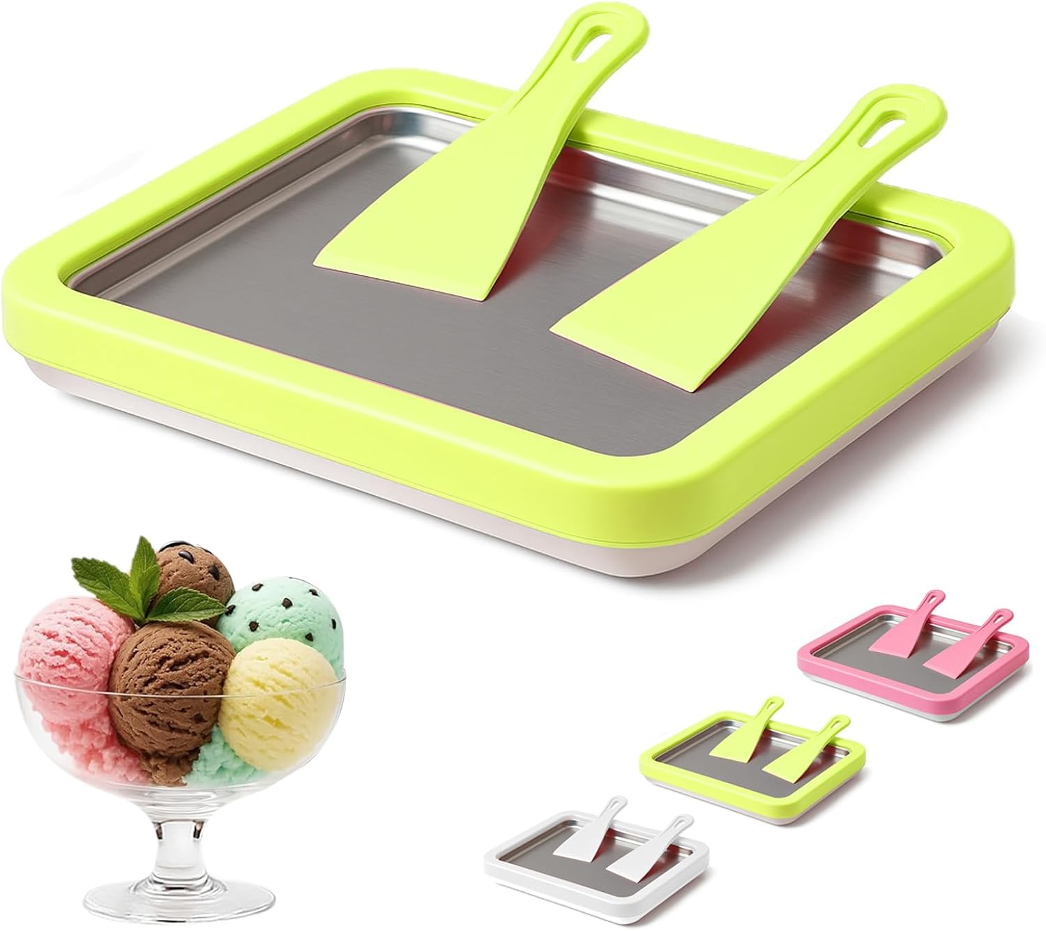 2026 New Rolled Ice Cream Maker Kids, Instant Freeze Plate with 2 Scrapers, DIY Homemade Ice Cream Tray, Yogurt, Sorbet, Food-Grade Stainless Steel, Fun Family Activity