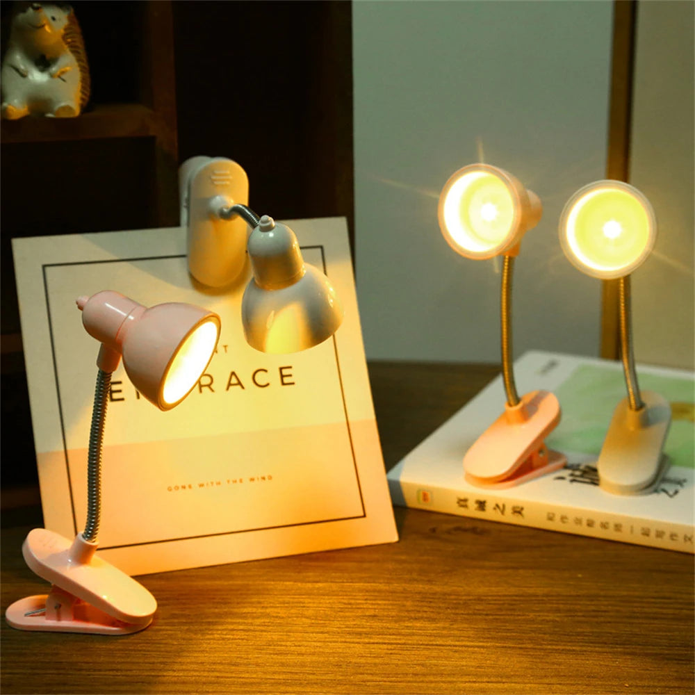 Cute Mini Lamp to Read Book Eye Protection Rotatable Reading Lamp with Clamp Reading Lights for Books Desk Table Bedroom