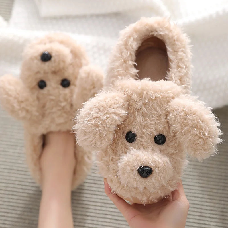 Pallene Short Fur Slippers For Women 2023 Winter Warm Furry Cozy Cotton Shoes For Home Indoor Cute Dog Couples Antiskid Slippers