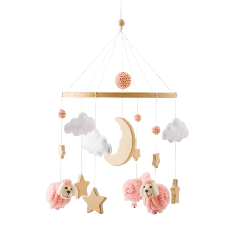 Baby Crib Mobile Rattle Toy Wooden Bed Bell Mobile Hanging Teddy Velvet Bear Doll Toy Newborn Music Box Crib Mobile Bracket Gift