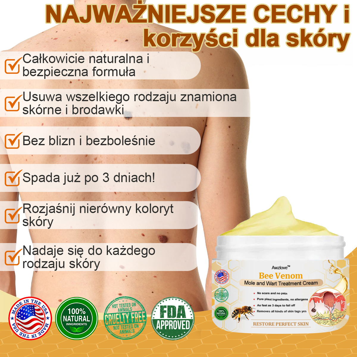 [🌟 Za pobraniem 🌟] 𝐀𝐰𝐳𝐥𝐨𝐯𝐞™ Krem leczący znamiona i brodawki z jadem pszczelim (👨‍⚕Zalecenia AAD )