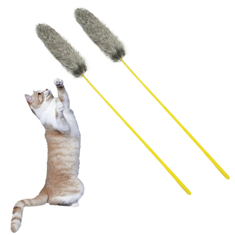 2pcs Cat Toy Feather Stick Toy For Cats Kittens Interactive Cat Toy Pet  Rabbit Fur Pet Toys Cat Supplies Playing Pet Products