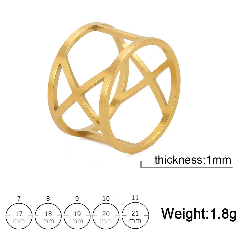 Skyrim Hollow Crosscut Ring Women Stainless Steel Gold Color Simple Geometric Finger Rings Punk Jewelry Gift for Lover Mother