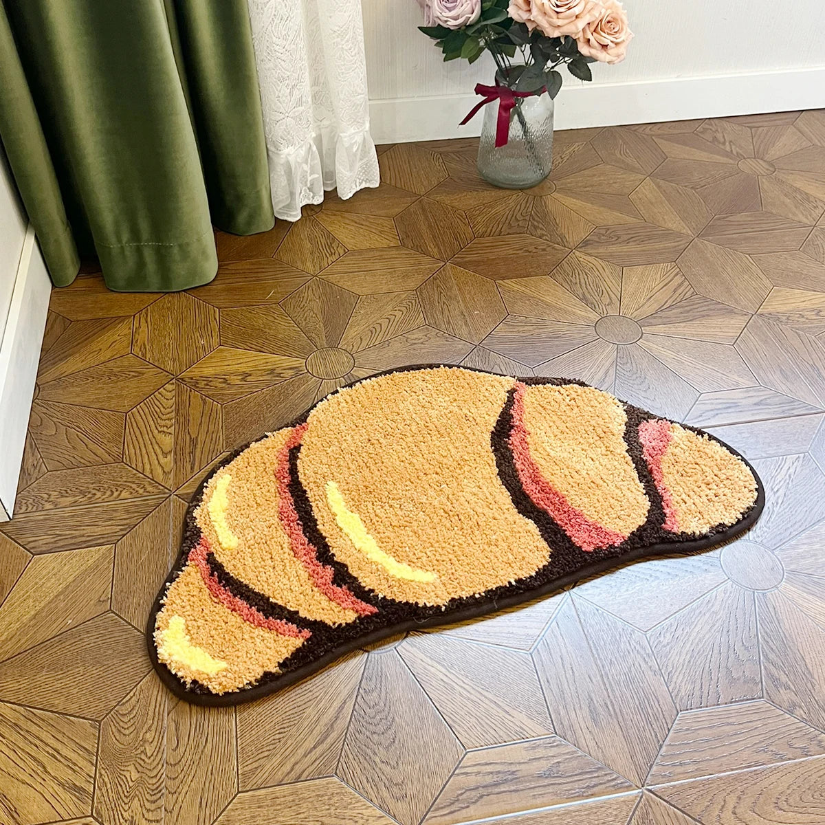 Croissant Shaped Carpets - Cozy Bread Rug for Home Decor, Non-slip Safety Mat for Living and Bathrooms