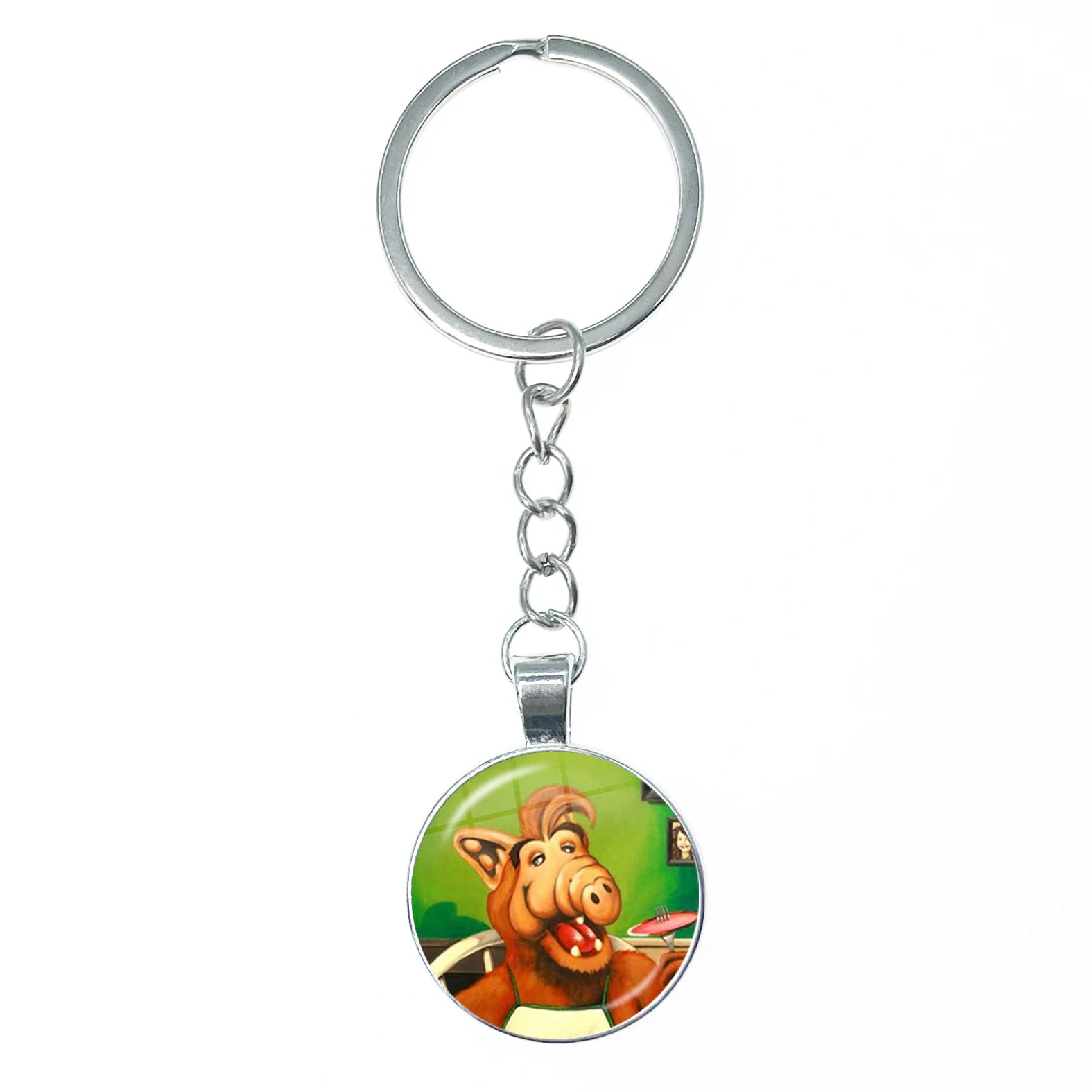 Alf Cartoon Keychain Glass Dome Cabochon KeyRing Bag Car Key Chain Ring Holder Charms Jewelry Gifts