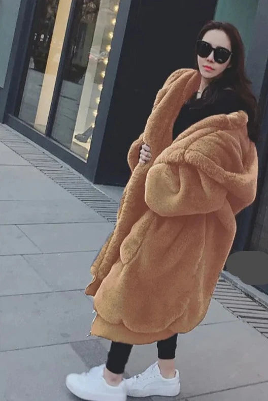 Oversized Winter Faux Fur Coat Women Parka Long Warm Faux Fur Jacket Coats Hoodies Loose Winter Coat Outwear Casaco Feminino