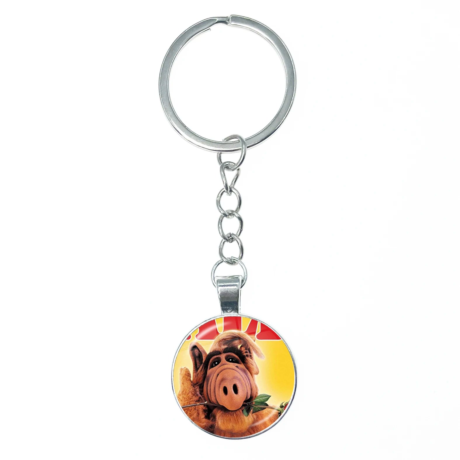 Alf Cartoon Keychain Glass Dome Cabochon KeyRing Bag Car Key Chain Ring Holder Charms Jewelry Gifts