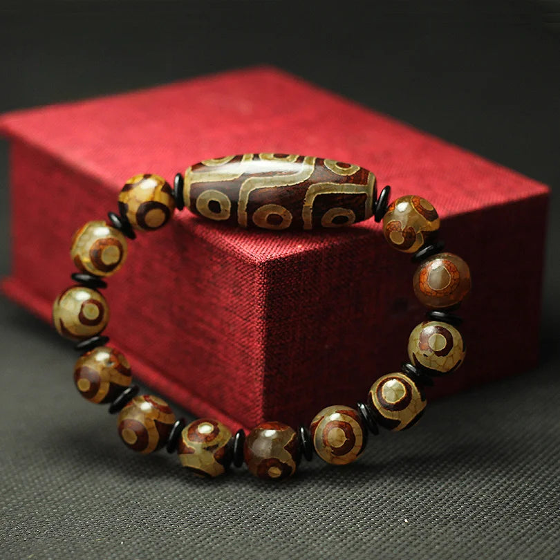 2024 BLESSED Tibetan Dzi Beads Bracelet Ethnic Style GreatQuality Nine and Three eyes Natural Stone