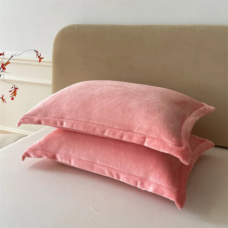 Solid Color Pillows Cover Velvet Pillowslip funda almohada 48x74cm Pillowcase Rectangle Cushion Cover 2pcs Warm Pillow Cases