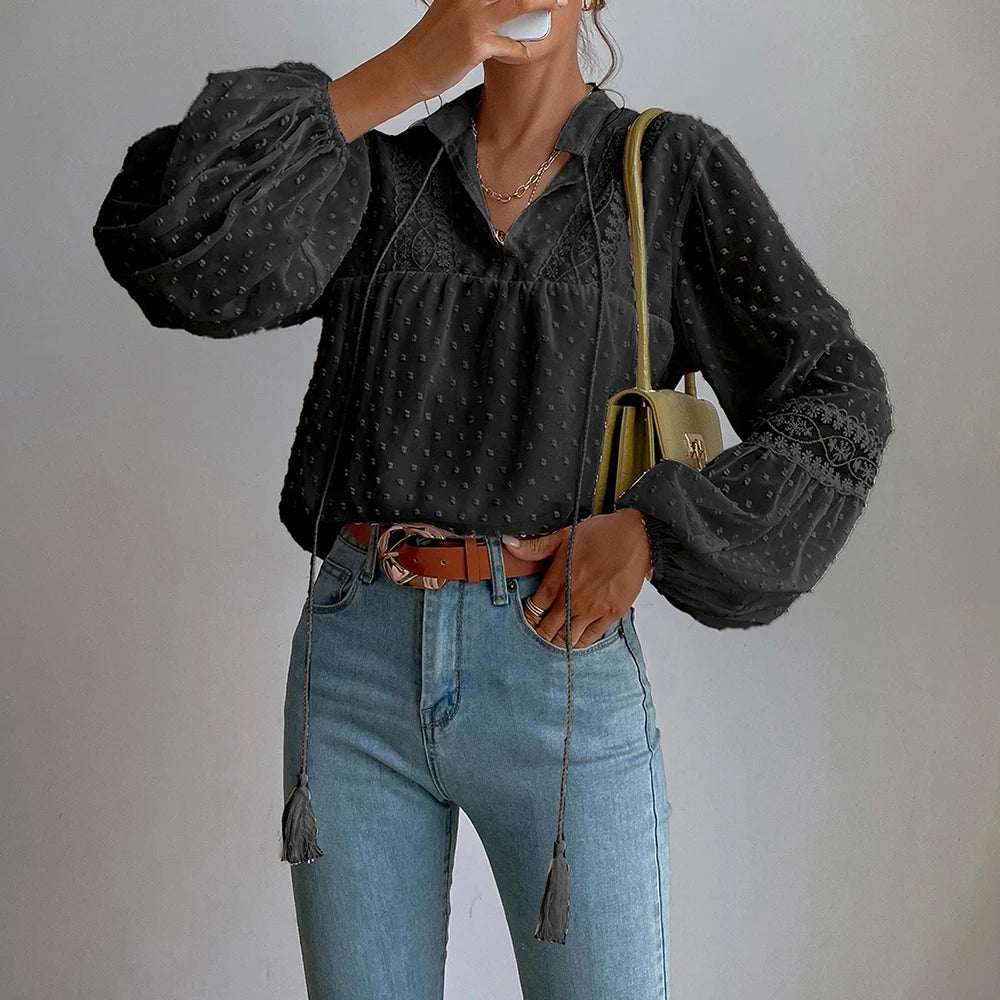 Solid Elegant Blouse for Women Clothing 2025 Korea Fashion  Long Sleeve Ladies Tunic Top Shirt Female Casual Loose Clothes