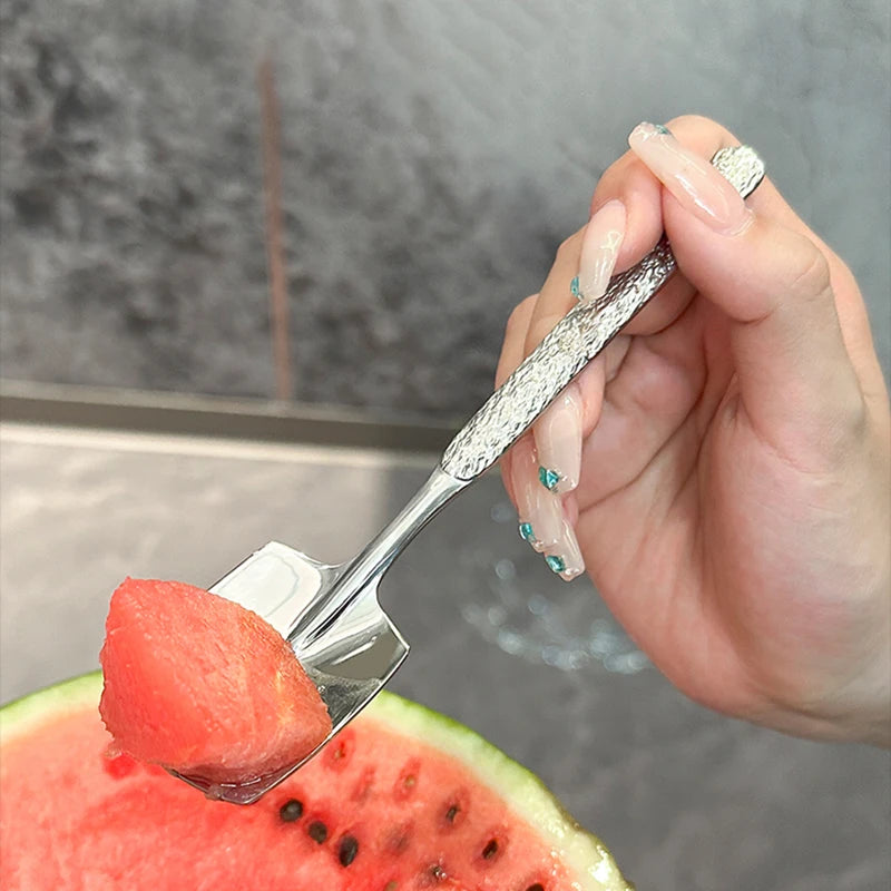 Stainless steel Shovel Spoon Hammer Handle Fork Coffee Tea Fruit Spoon Scoops Watermelon Ice Cream Dessert Spoons Tableware