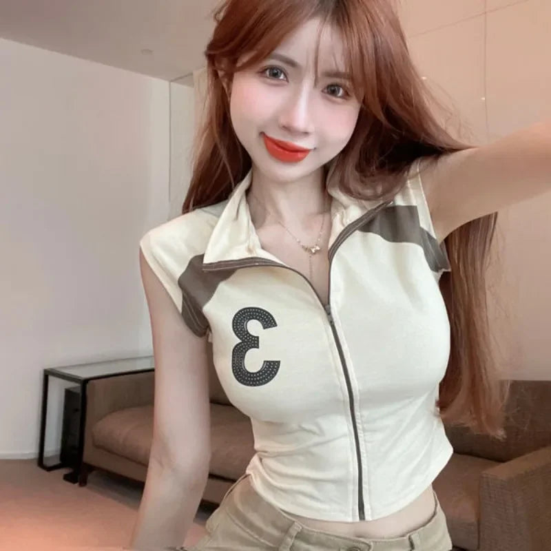 Woman T Shirt Coquette Clothes Sexy Crop Top Graphic Polo Neck Women Women's Clothing Trend 2024 New Korean Popular Sales Summer