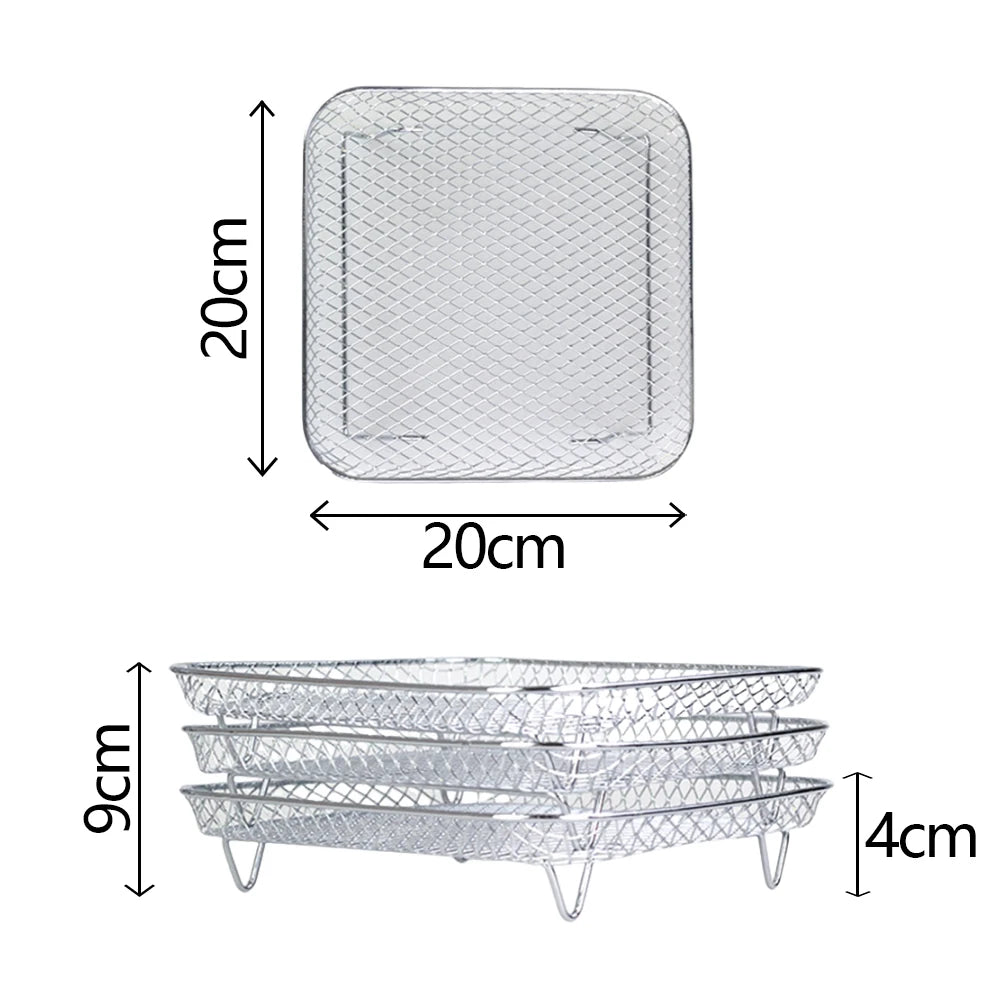 &3-layers Air Fryer Rack Stackable Grid Grilling Rack Stainless Steel Anti-corrosion for Home Kitchen Oven Steamer Cooker Gadgets