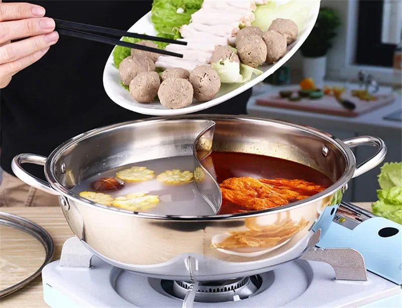 &24-40cm Stainless Steel 1.5mm Thick Double Ear Soup Cooker Hot Pot Twin Divided Cookware home Kitchen round induction cooker