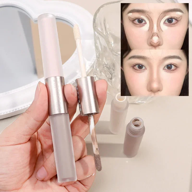 Double Head Face Contouring Stick 2 In 1 High Gloss Grey Brown Matte Nose Shadow Cream Brighten Highlighter Face Bronzer Makeup