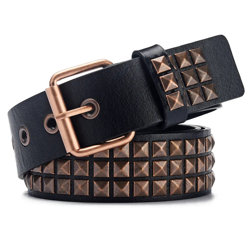 2023 Mens and Womens Leather Belts Vintage Punk Pyramid Rivet Belts Ladies Luxury Street Designs Black Belts Jeans For Women