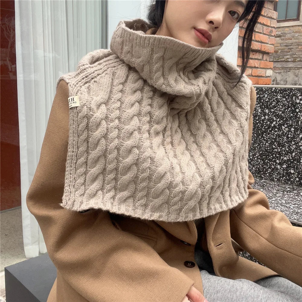 Poncho Knitted Cloak Scarf Women's Fashion Outwear Pullover Neck Solid Color Neck Sleeve Knitted Small Shawl Spring Autumn