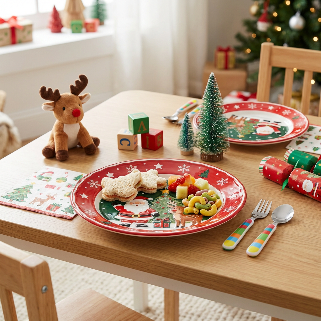 Santa & Reindeer Christmas Ceramic Plate