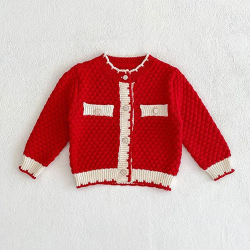 Autumn Spring Newborn Baby Girls Knitting Clothing Set Plaid Long Sleeve  Cardigan Coat+Sleeveless Rompers Children Clothes Suit